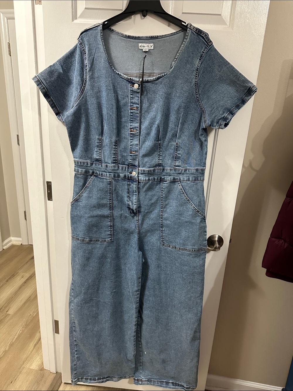 Ava & Viv Light Blue Short-Sleeve Denim Jumpsuit Romper